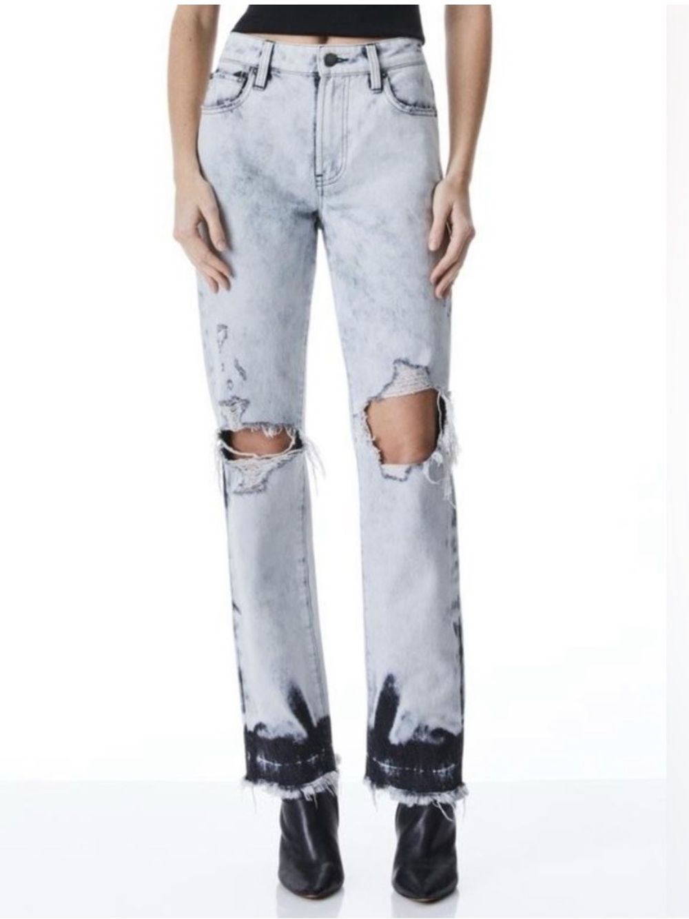 Alice + Olivia Genevieve Distressed High-Rise Jeans - Light Acid Wash